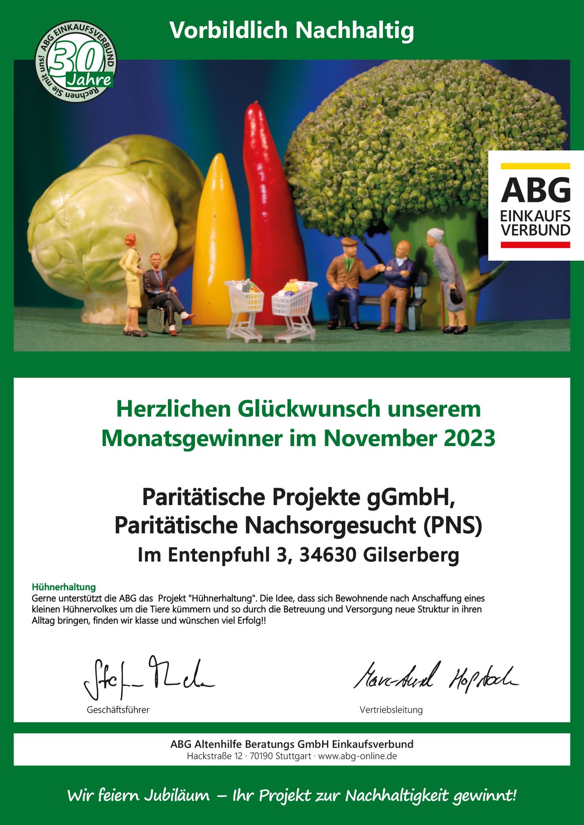 Urkunde - Gewinner - November - Paritätische Projekte gGmbH