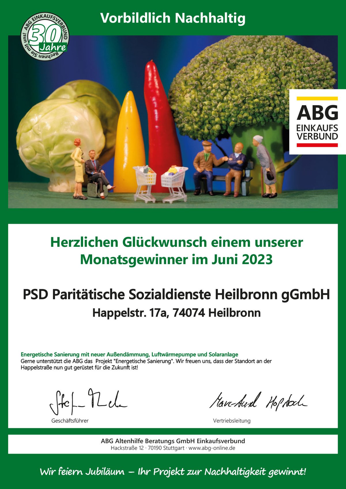 Urkunde - Gewinner - Juni - PSD Paritätische Sozialdienste Heilbronn gGmbH