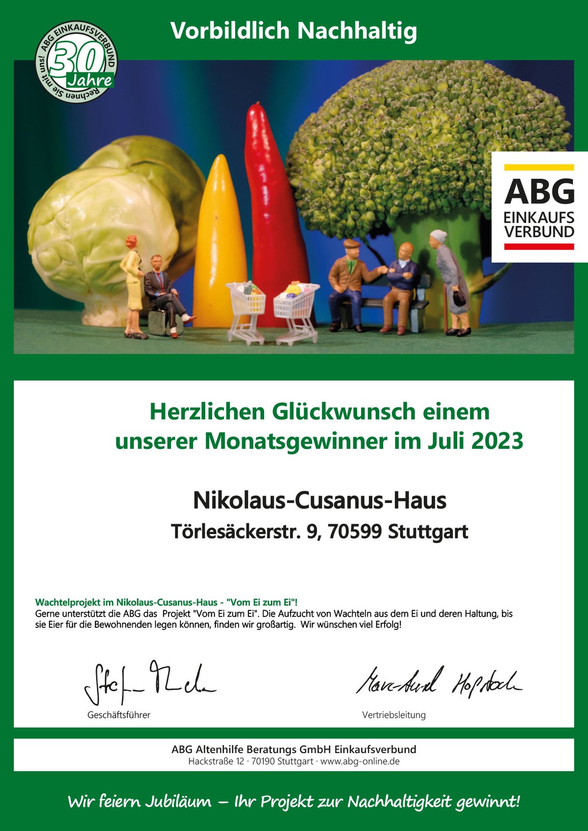 Urkunde - Gewinner - Juli - Nikolaus-Cusanus-Haus