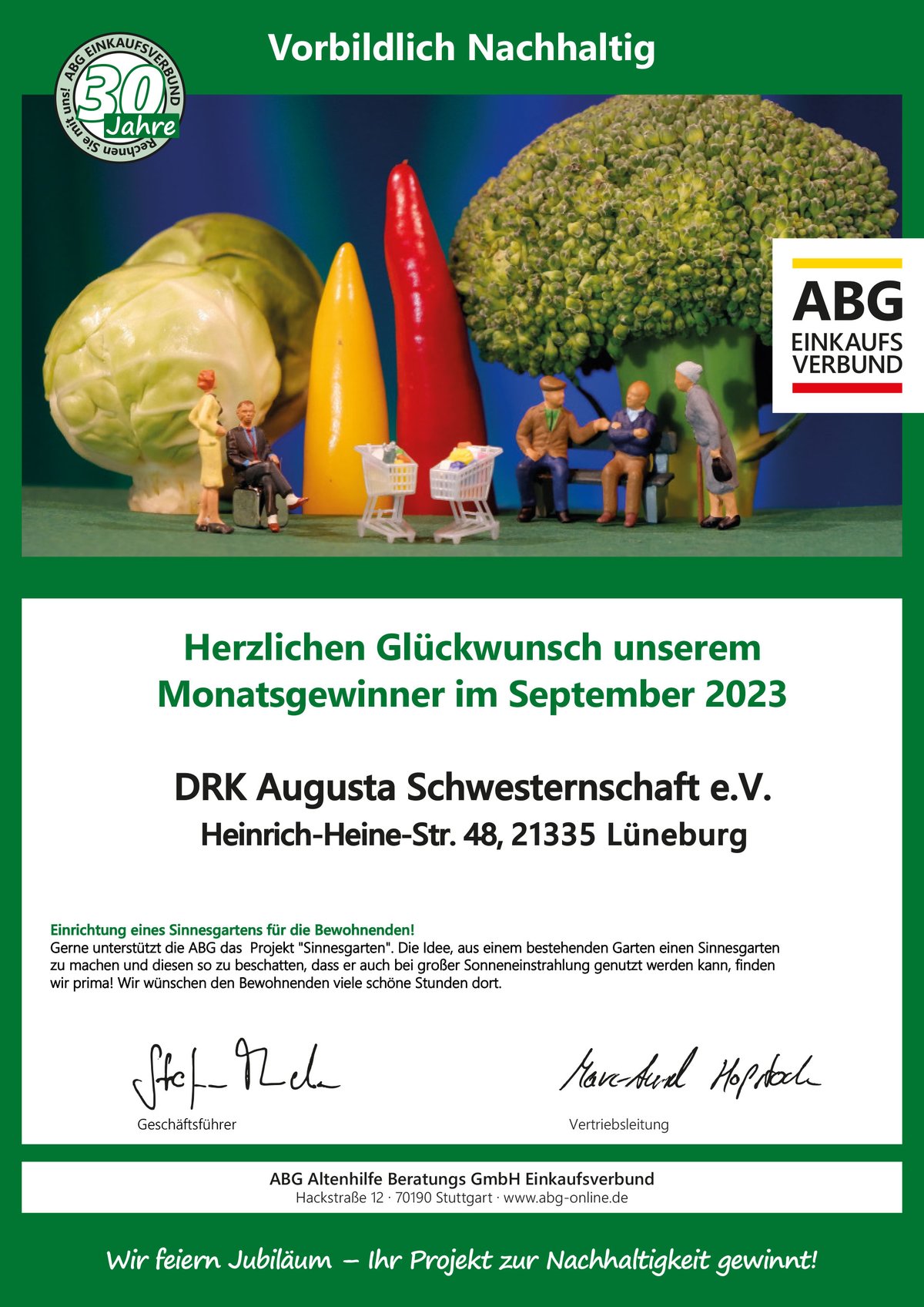 Urkunde - Gewinner - September - DRK Augusta Schwesternschaft e.V.